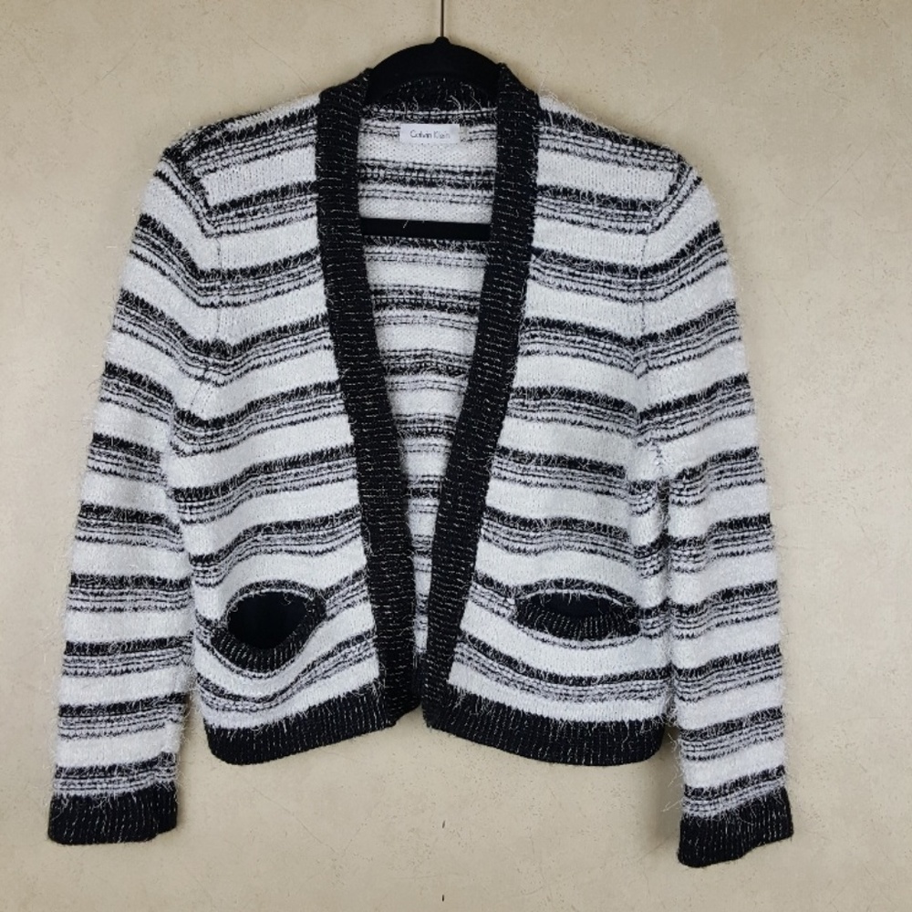Calvin Klein Black & White Fuzzy Cropped Sweater